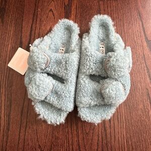 NWT Birkenstock Papillio Arizona Big Buckle Teddy Faded Aqua